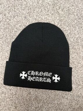 Chrome Hearts Black Knit Cuffed Beanie with White Logo